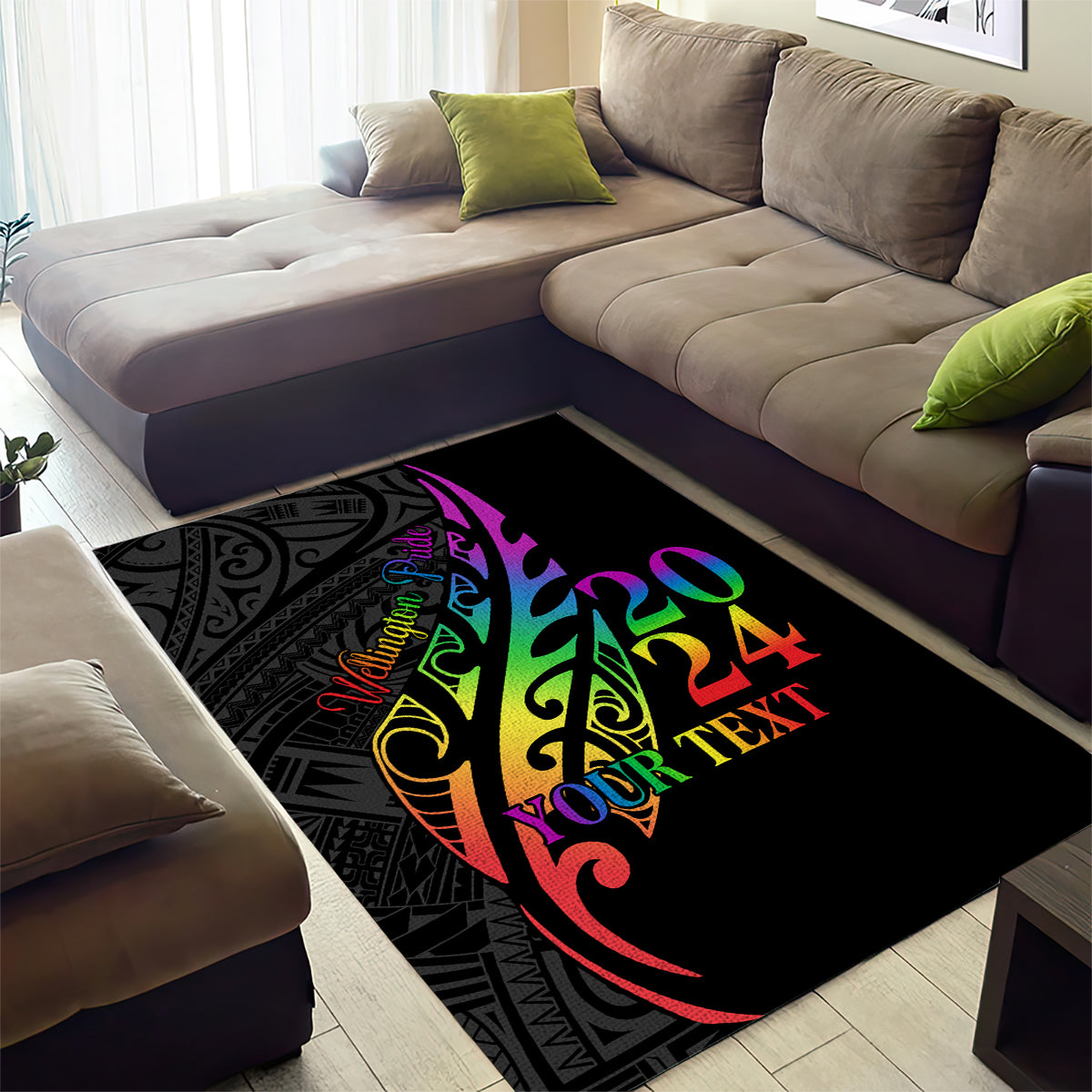 Personalised New Zealand Wellington Pride Area Rug Maori Fern with Pride Flag 2024 - Vibe Hoodie Shop