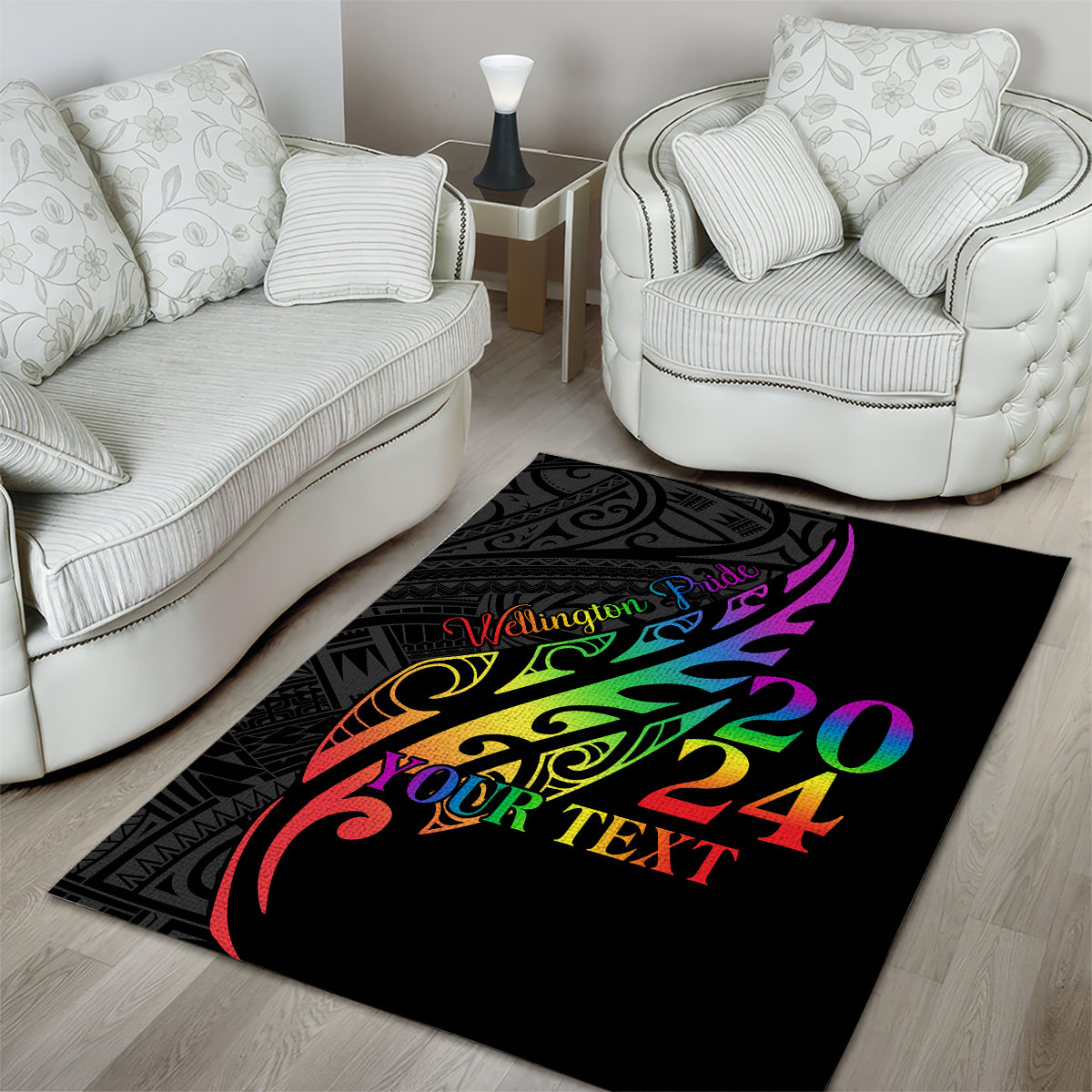 Personalised New Zealand Wellington Pride Area Rug Maori Fern with Pride Flag 2024 - Vibe Hoodie Shop