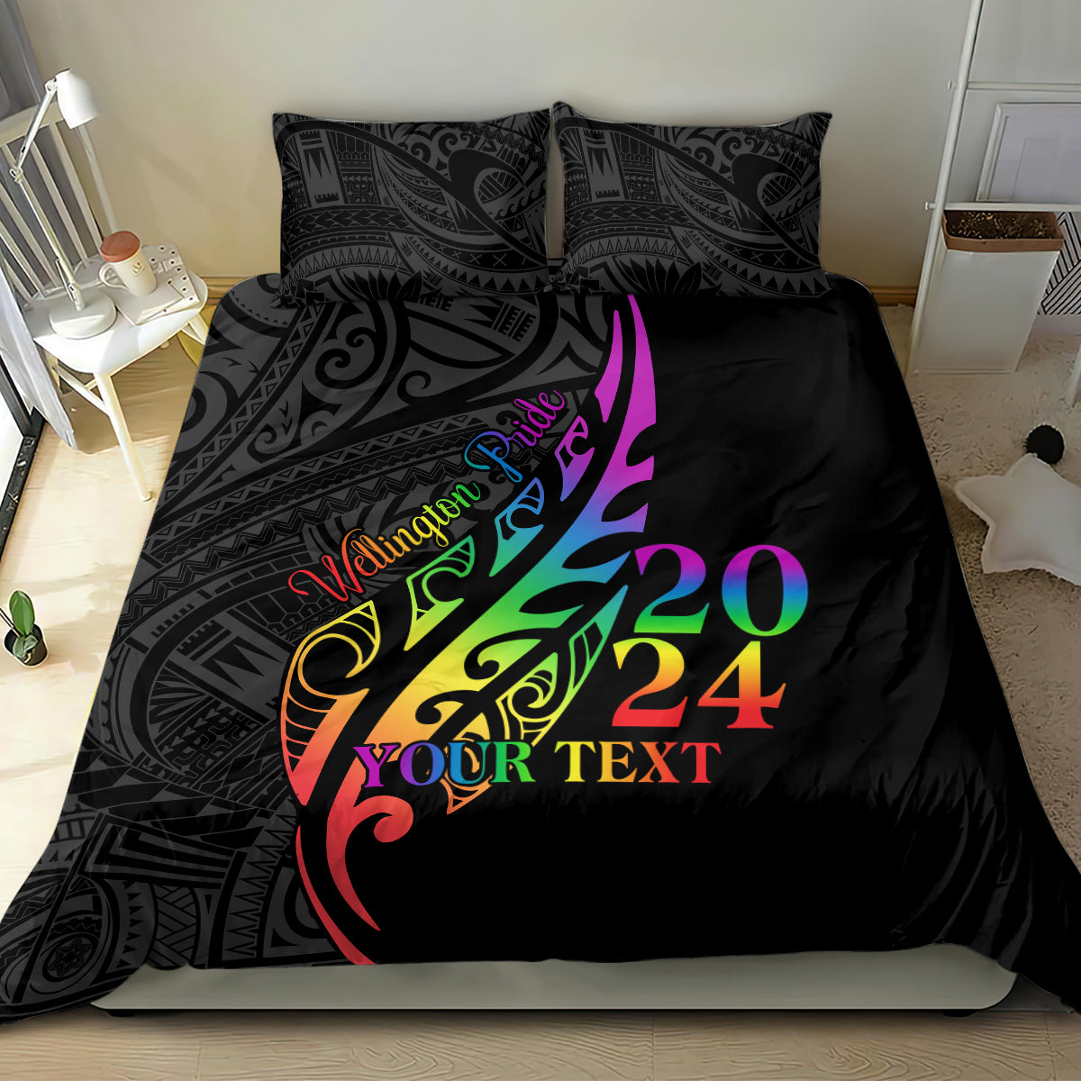 Personalised New Zealand Wellington Pride Bedding Set Maori Fern with Pride Flag 2024 - Vibe Hoodie Shop