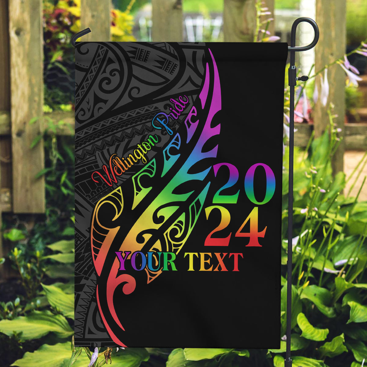 Personalised New Zealand Wellington Pride Garden Flag Maori Fern with Pride Flag 2024 - Vibe Hoodie Shop