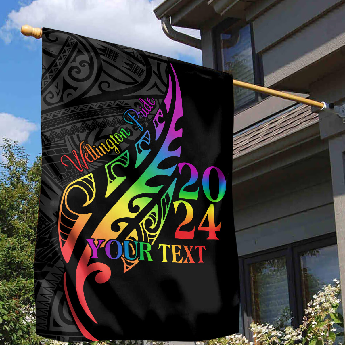 Personalised New Zealand Wellington Pride Garden Flag Maori Fern with Pride Flag 2024 - Vibe Hoodie Shop