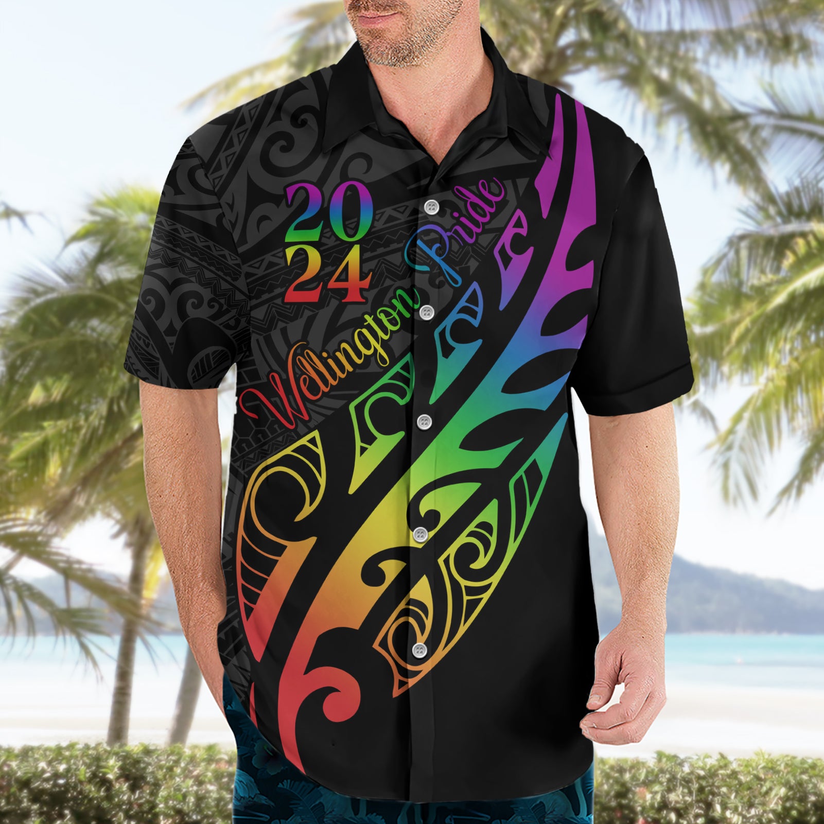 Personalised New Zealand Wellington Pride Hawaiian Shirt Maori Fern with Pride Flag 2024 - Vibe Hoodie Shop