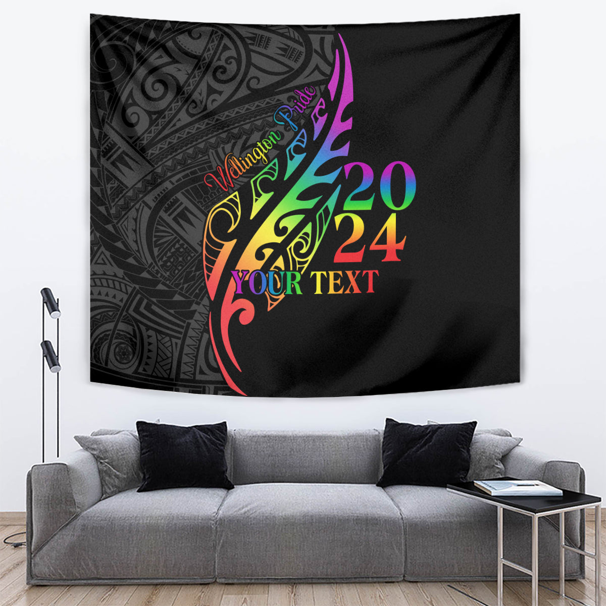 Personalised New Zealand Wellington Pride Tapestry Maori Fern with Pride Flag 2024 - Vibe Hoodie Shop