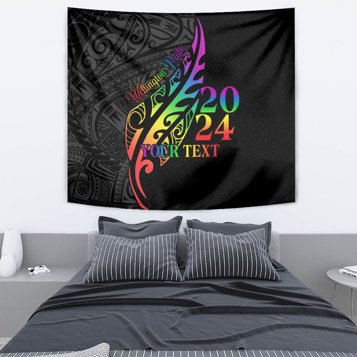 Personalised New Zealand Wellington Pride Tapestry Maori Fern with Pride Flag 2024 - Vibe Hoodie Shop