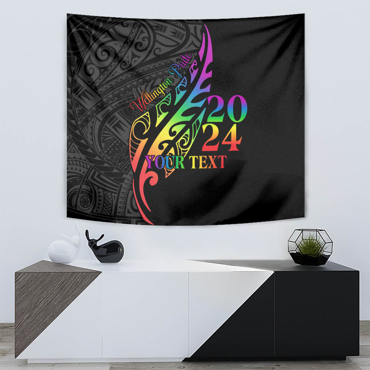 Personalised New Zealand Wellington Pride Tapestry Maori Fern with Pride Flag 2024 - Vibe Hoodie Shop