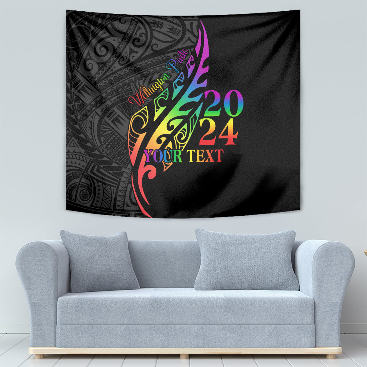 Personalised New Zealand Wellington Pride Tapestry Maori Fern with Pride Flag 2024 - Vibe Hoodie Shop