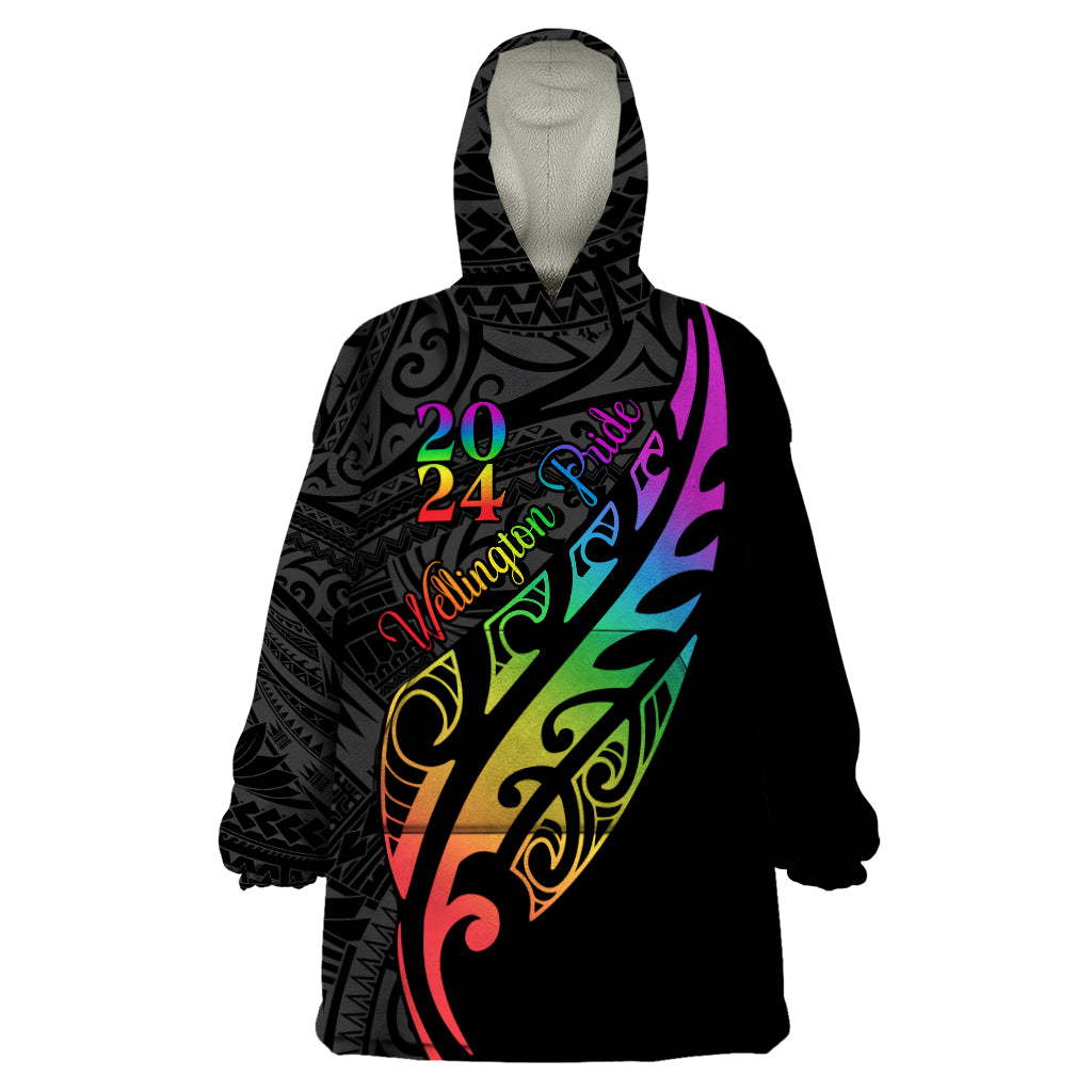 Personalised New Zealand Wellington Pride Wearable Blanket Hoodie Maori Fern with Pride Flag 2024 - Vibe Hoodie Shop