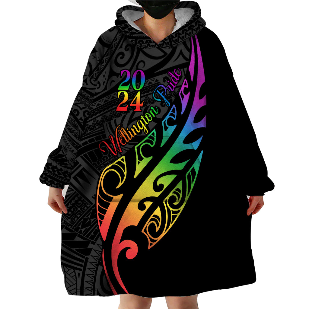 Personalised New Zealand Wellington Pride Wearable Blanket Hoodie Maori Fern with Pride Flag 2024 - Vibe Hoodie Shop