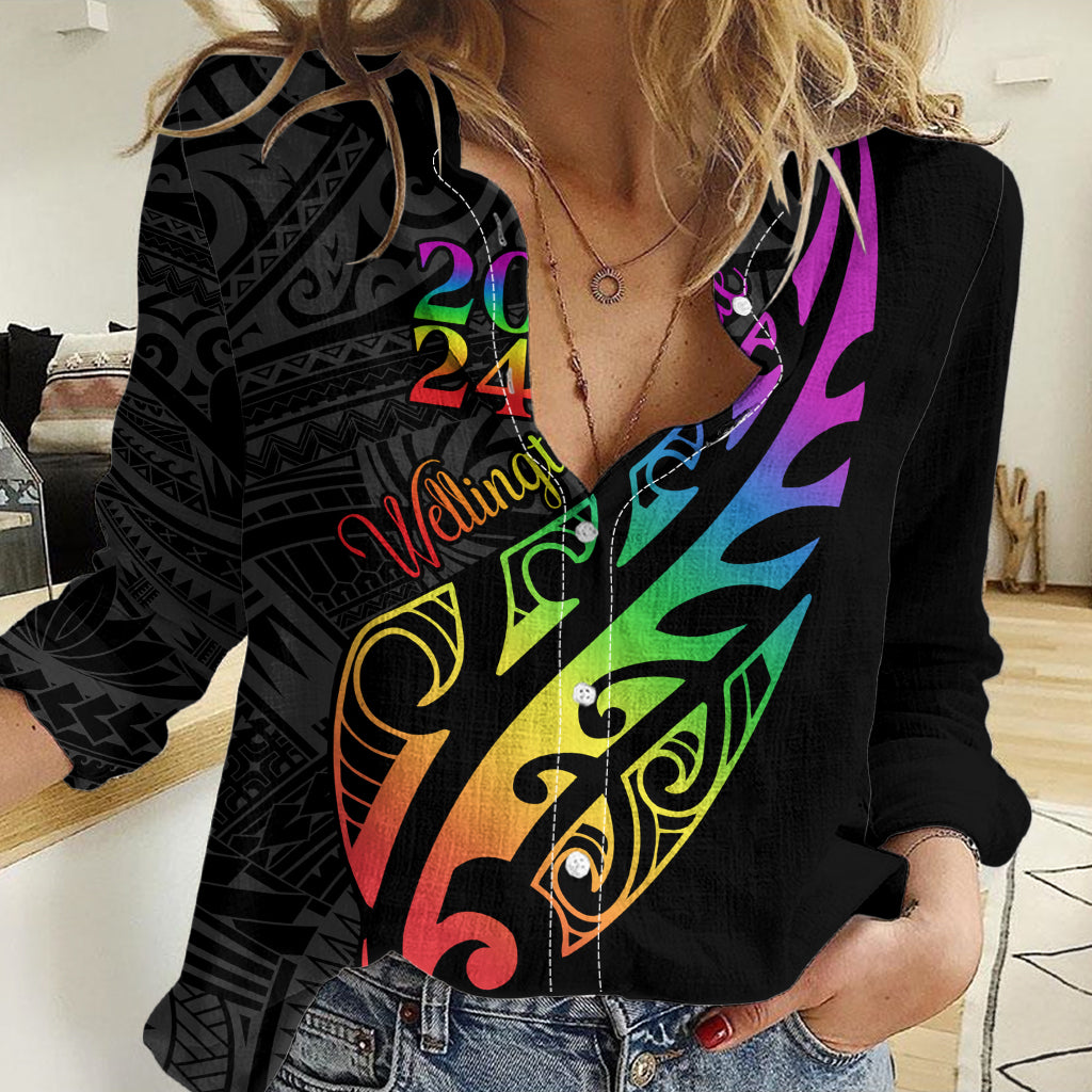 Personalised New Zealand Wellington Pride Women Casual Shirt Maori Fern with Pride Flag 2024 - Vibe Hoodie Shop