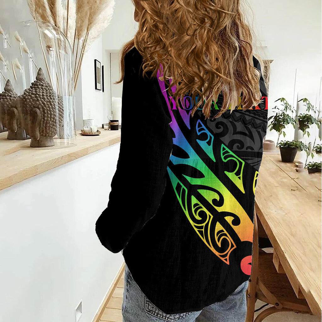 Personalised New Zealand Wellington Pride Women Casual Shirt Maori Fern with Pride Flag 2024 - Vibe Hoodie Shop