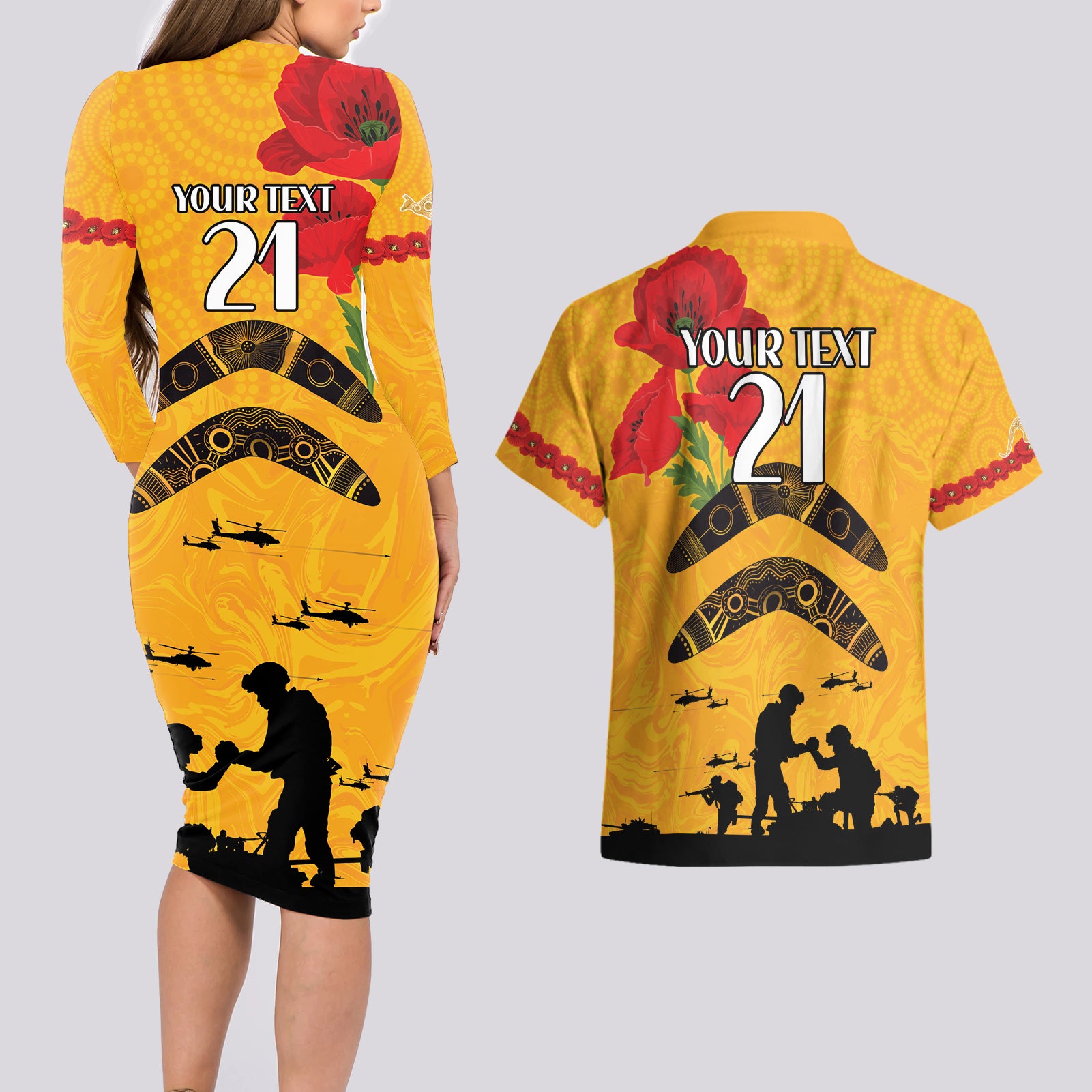 Australia Matildas Soccer ANZAC Custom Couples Matching Long Sleeve Bodycon Dress and Hawaiian Shirt Gallipoli Soldier With Aboriginal Dots Art