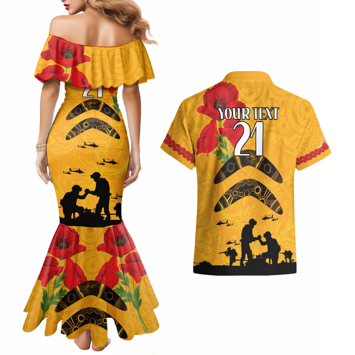 Australia Matildas Soccer ANZAC Custom Couples Matching Mermaid Dress and Hawaiian Shirt Gallipoli Soldier With Aboriginal Dots Art