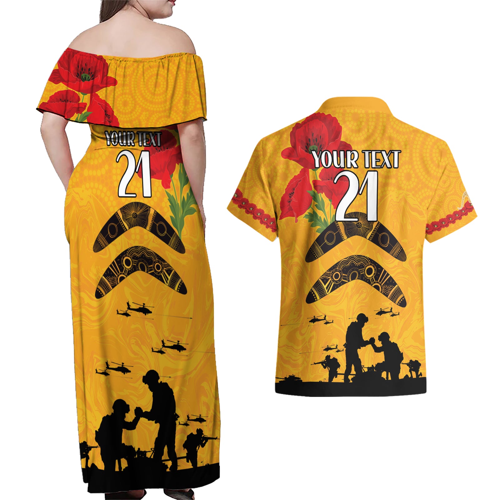 Australia Matildas Soccer ANZAC Custom Couples Matching Off Shoulder Maxi Dress and Hawaiian Shirt Gallipoli Soldier With Aboriginal Dots Art