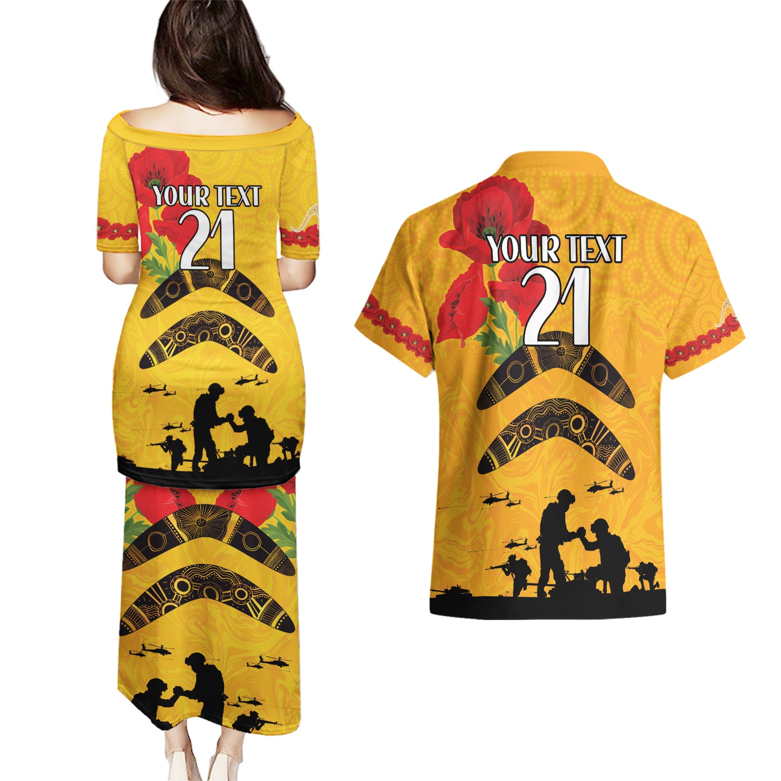 Australia Matildas Soccer ANZAC Custom Couples Matching Puletasi and Hawaiian Shirt Gallipoli Soldier With Aboriginal Dots Art