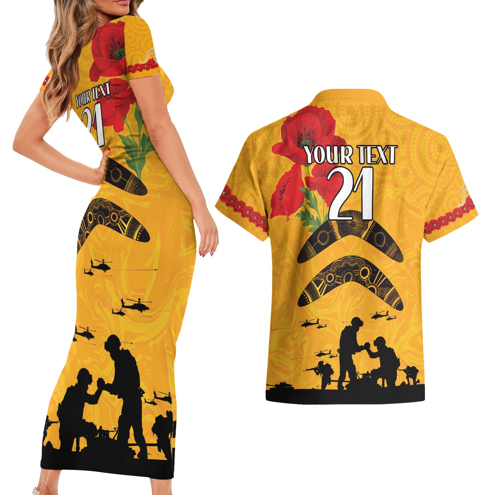 Australia Matildas Soccer ANZAC Custom Couples Matching Short Sleeve Bodycon Dress and Hawaiian Shirt Gallipoli Soldier With Aboriginal Dots Art