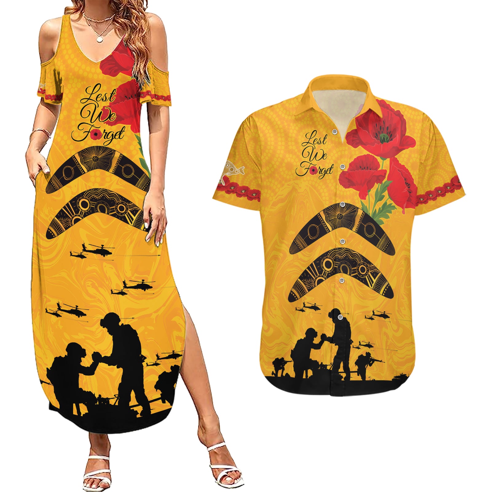 Australia Matildas Soccer ANZAC Custom Couples Matching Summer Maxi Dress and Hawaiian Shirt Gallipoli Soldier With Aboriginal Dots Art