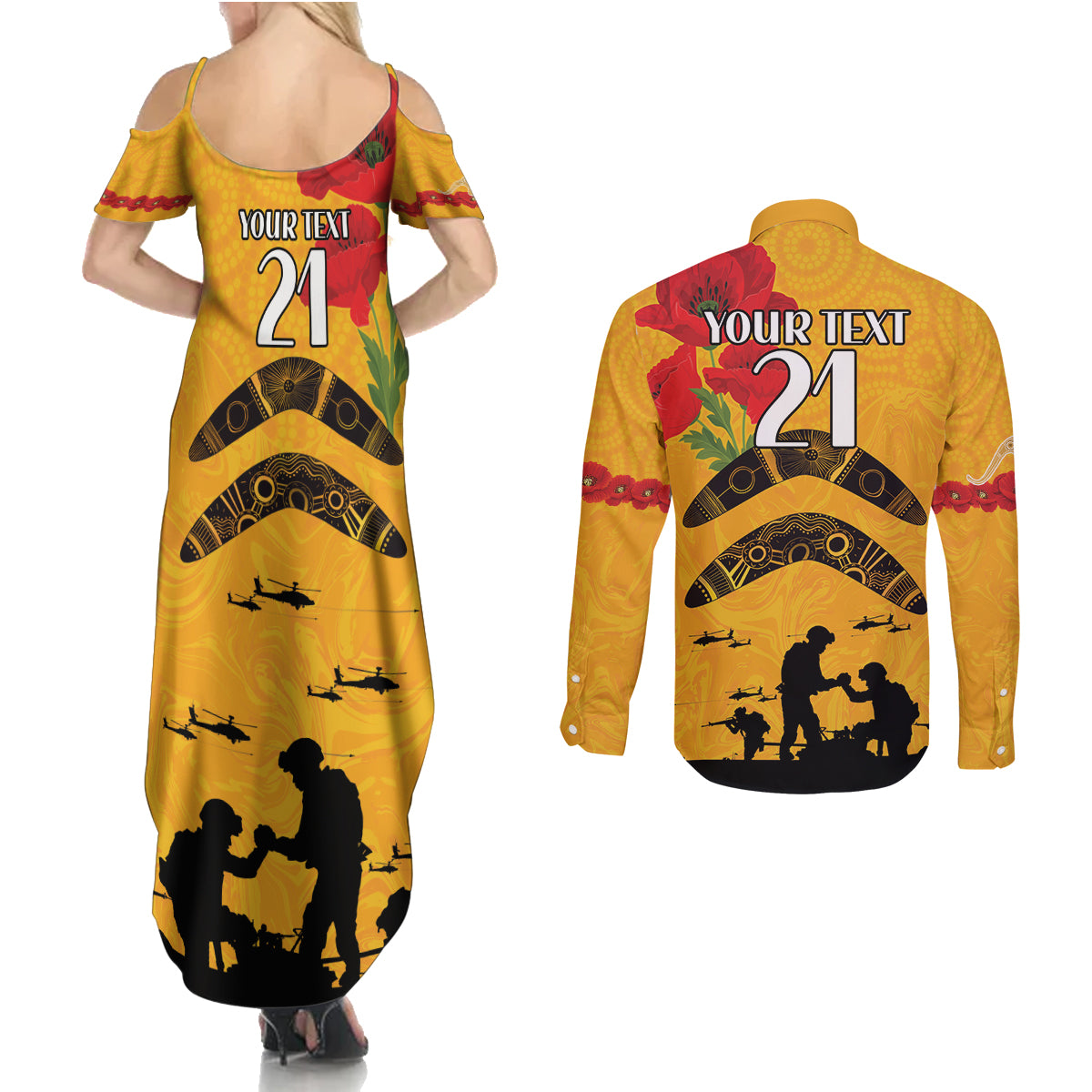 Australia Matildas Soccer ANZAC Custom Couples Matching Summer Maxi Dress and Long Sleeve Button Shirt Gallipoli Soldier With Aboriginal Dots Art