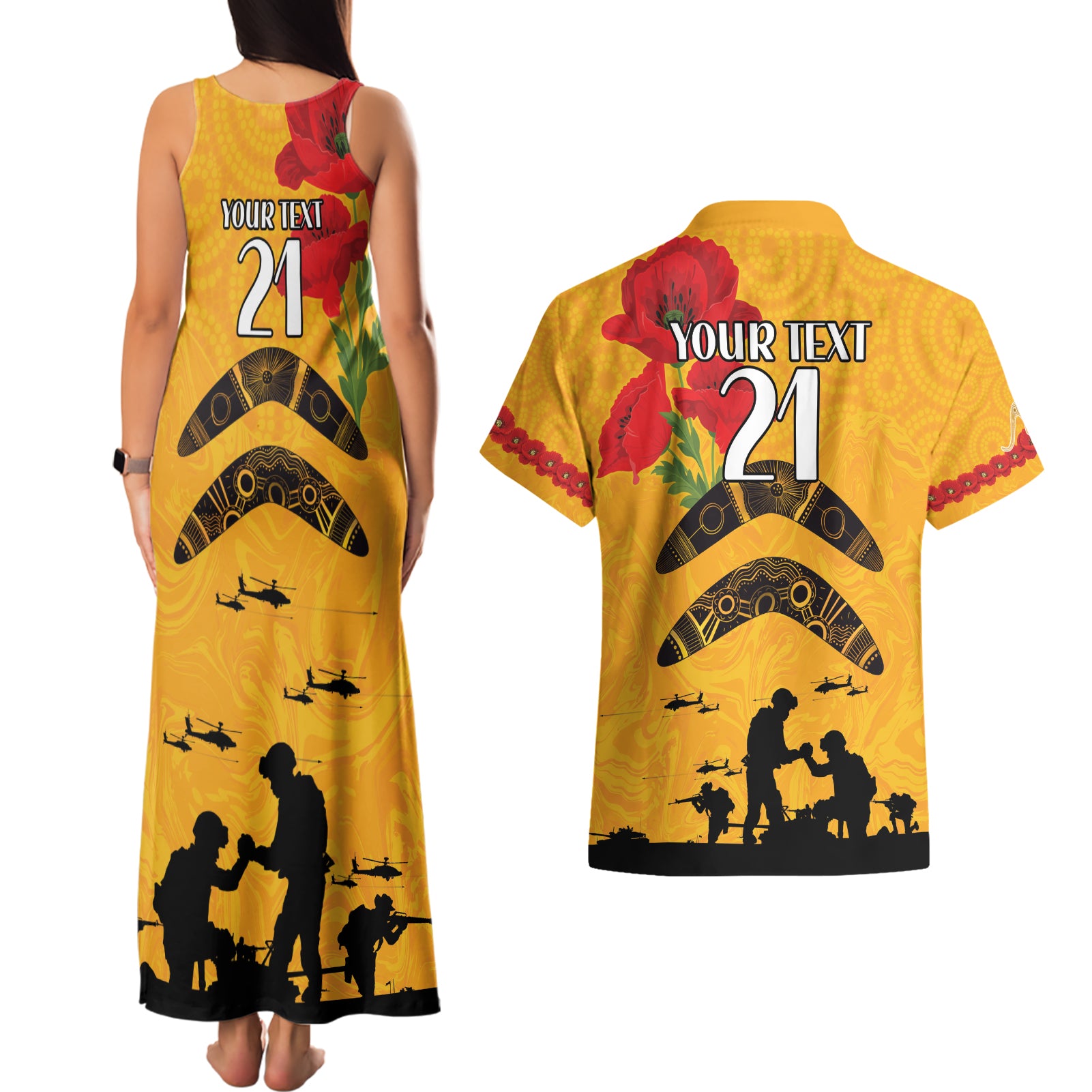 Australia Matildas Soccer ANZAC Custom Couples Matching Tank Maxi Dress and Hawaiian Shirt Gallipoli Soldier With Aboriginal Dots Art