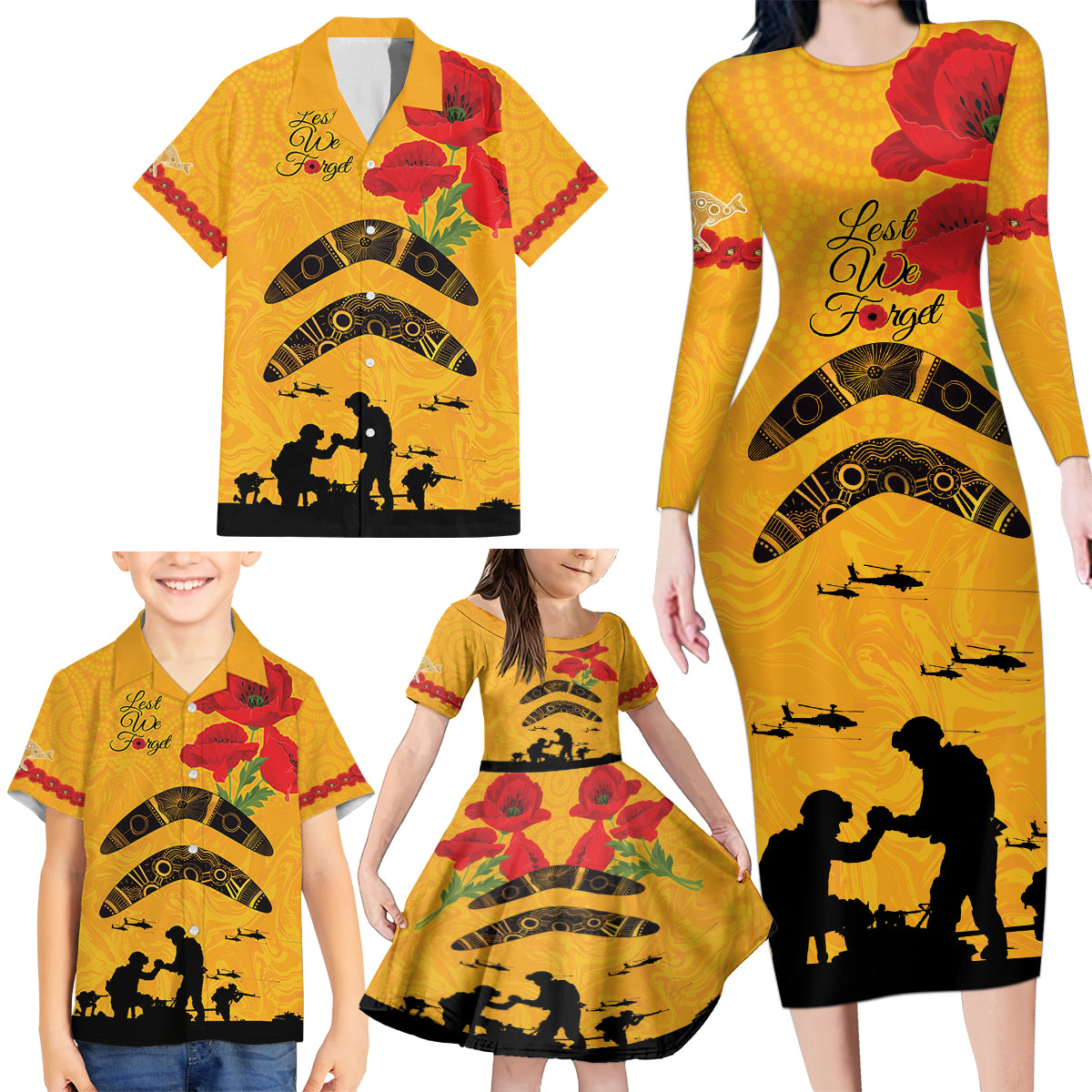 Australia Matildas Soccer ANZAC Custom Family Matching Long Sleeve Bodycon Dress and Hawaiian Shirt Gallipoli Soldier With Aboriginal Dots Art