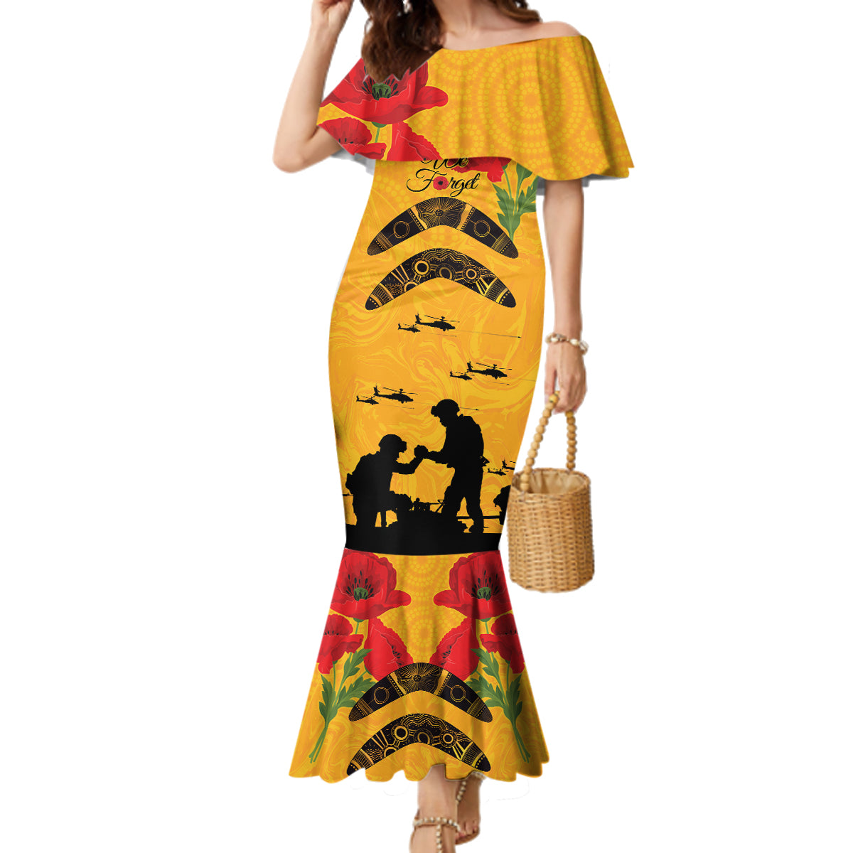 Australia Matildas Soccer ANZAC Custom Family Matching Mermaid Dress and Hawaiian Shirt Gallipoli Soldier With Aboriginal Dots Art