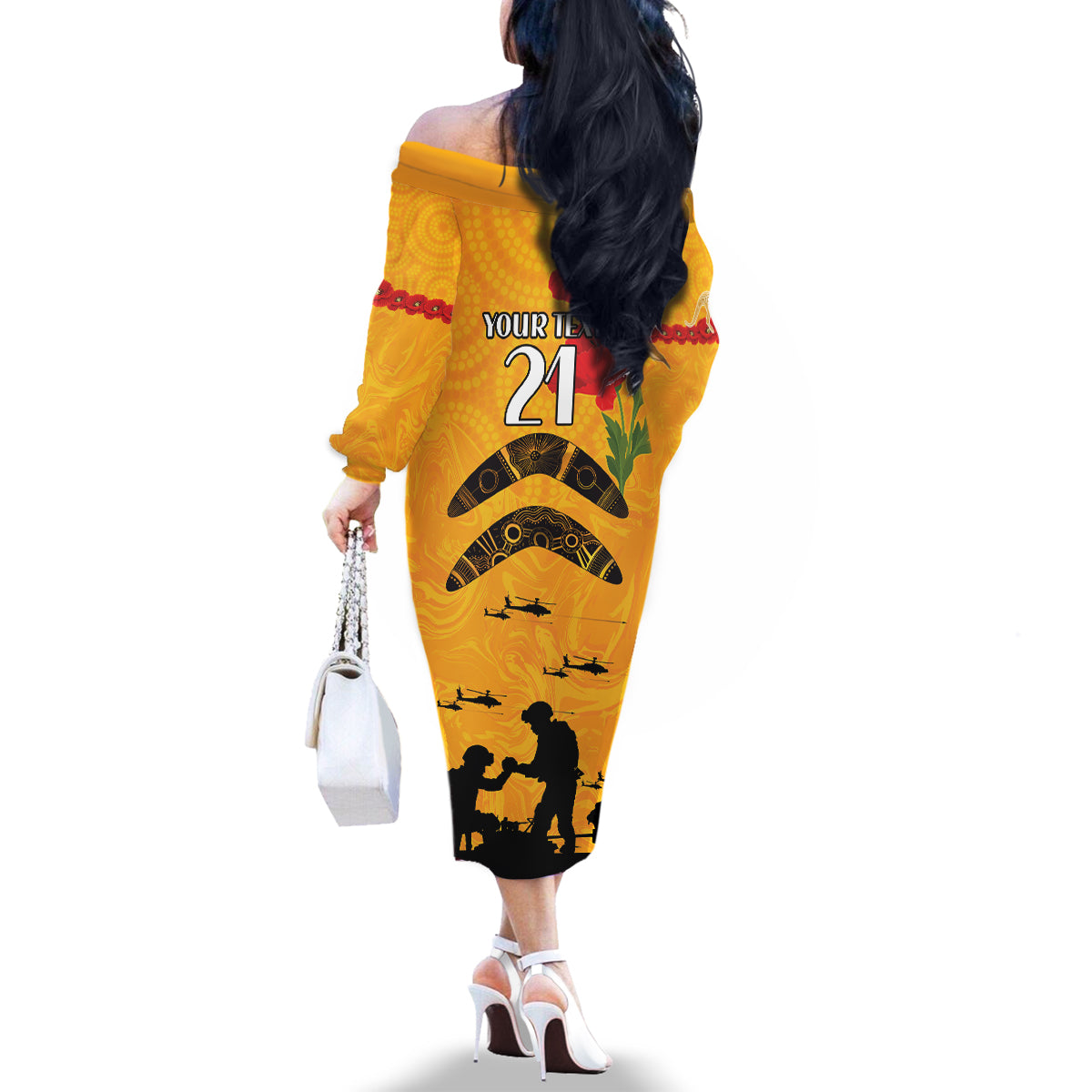 Australia Matildas Soccer ANZAC Custom Family Matching Off Shoulder Long Sleeve Dress and Hawaiian Shirt Gallipoli Soldier With Aboriginal Dots Art