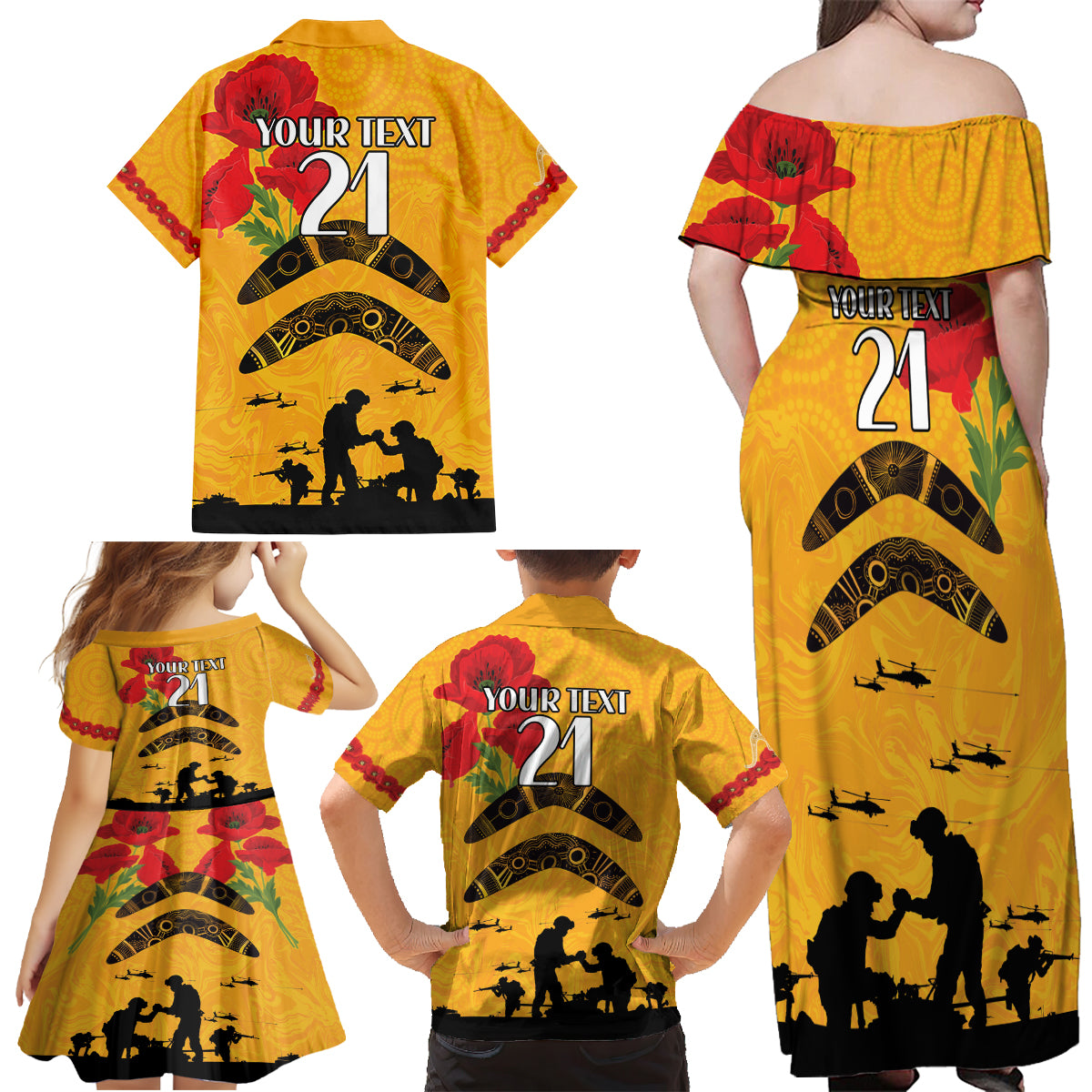 Australia Matildas Soccer ANZAC Custom Family Matching Off Shoulder Maxi Dress and Hawaiian Shirt Gallipoli Soldier With Aboriginal Dots Art