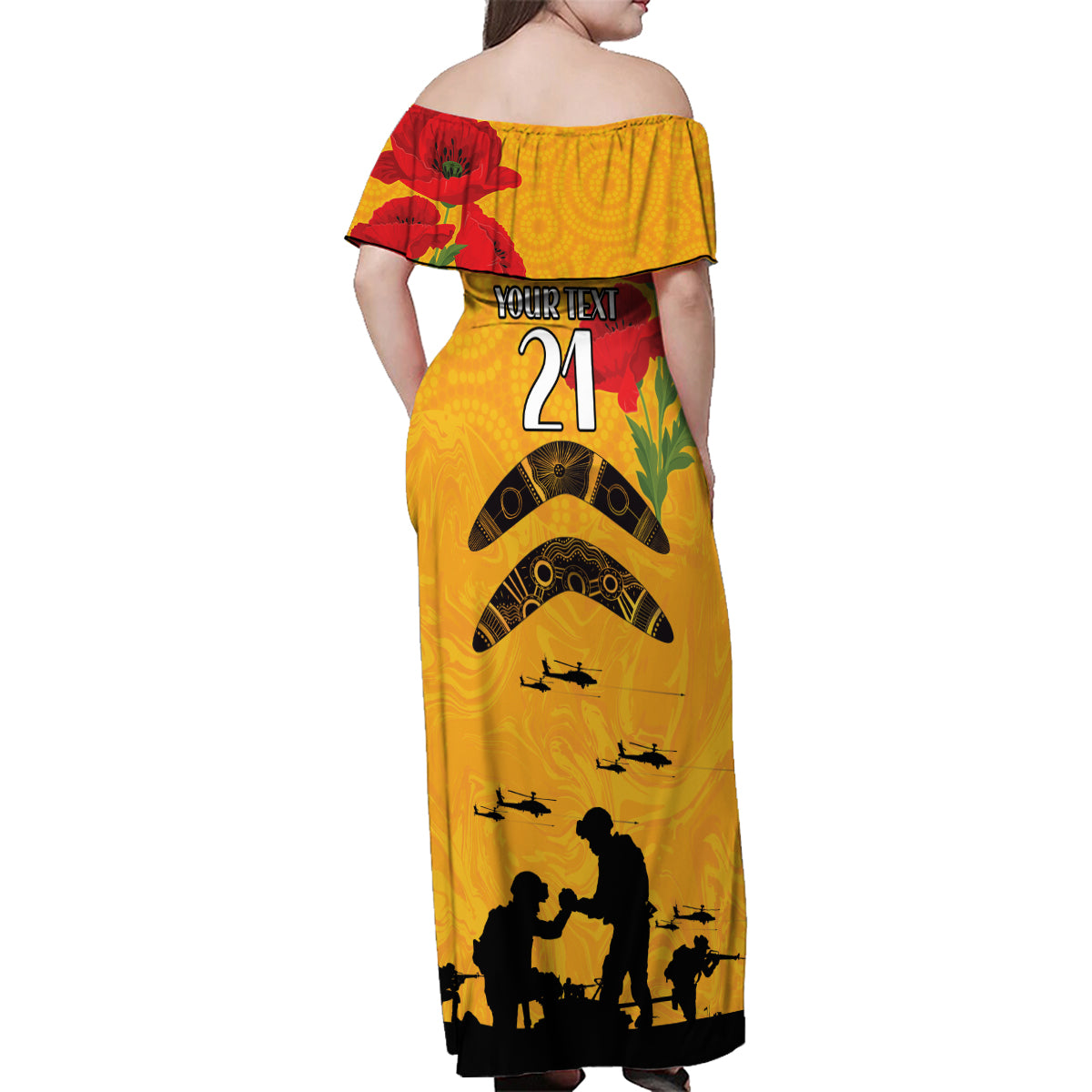 Australia Matildas Soccer ANZAC Custom Family Matching Off Shoulder Maxi Dress and Hawaiian Shirt Gallipoli Soldier With Aboriginal Dots Art