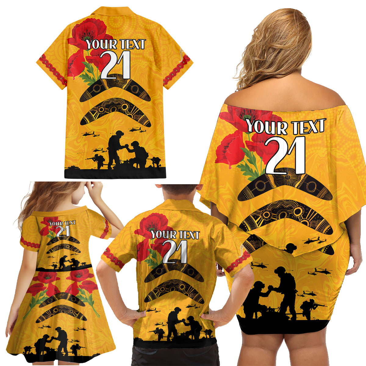 Australia Matildas Soccer ANZAC Custom Family Matching Off Shoulder Short Dress and Hawaiian Shirt Gallipoli Soldier With Aboriginal Dots Art