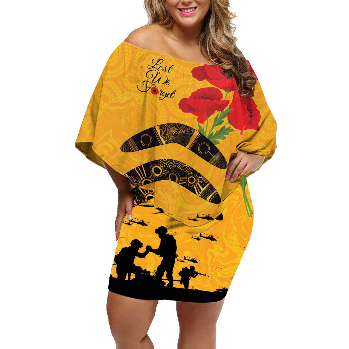 Australia Matildas Soccer ANZAC Custom Family Matching Off Shoulder Short Dress and Hawaiian Shirt Gallipoli Soldier With Aboriginal Dots Art
