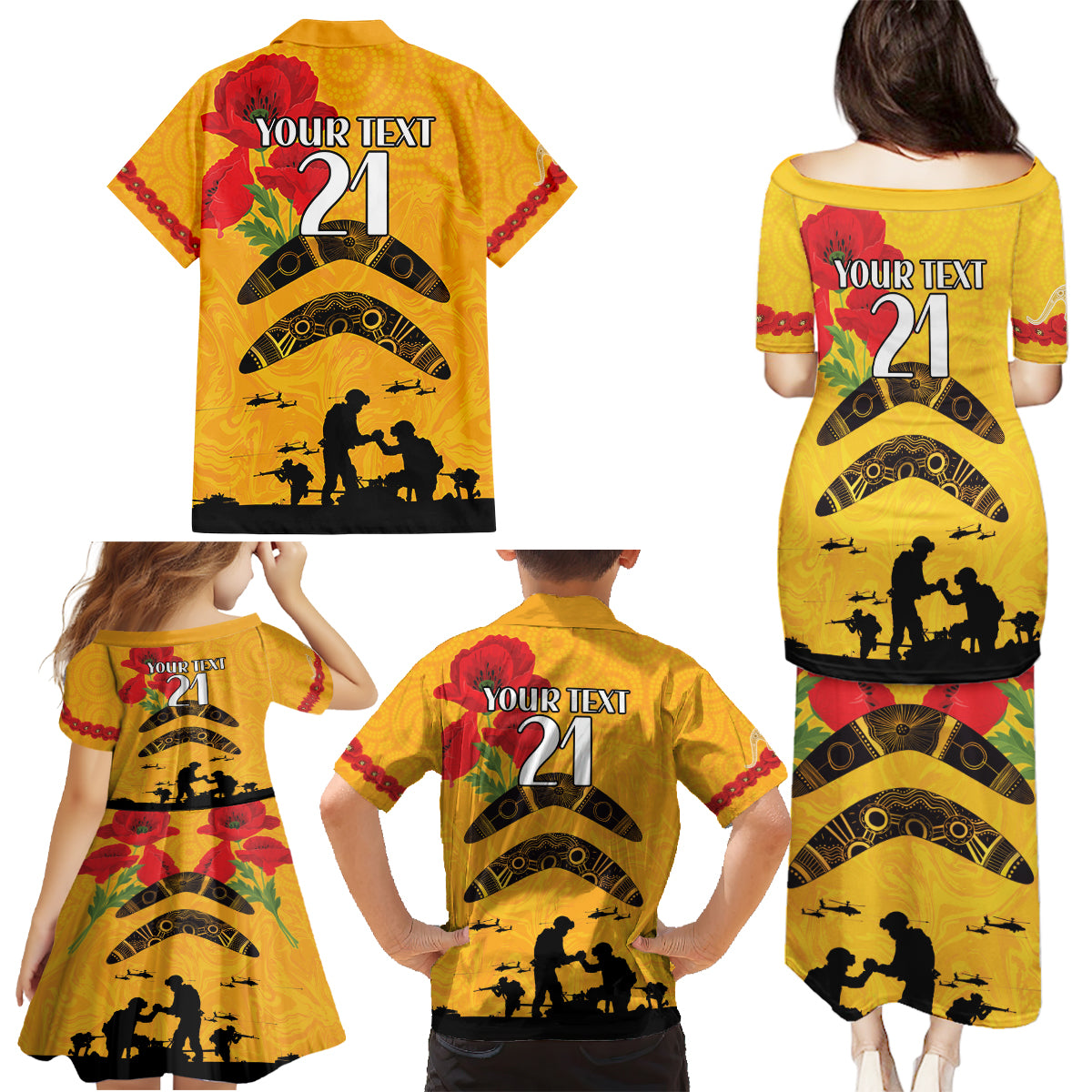 Australia Matildas Soccer ANZAC Custom Family Matching Puletasi and Hawaiian Shirt Gallipoli Soldier With Aboriginal Dots Art