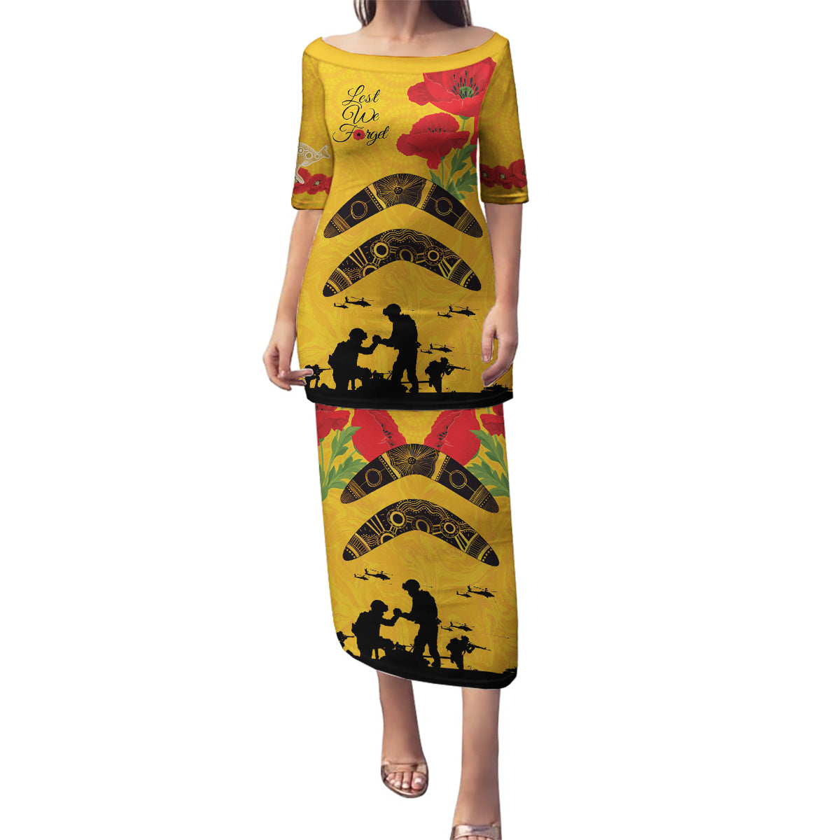 Australia Matildas Soccer ANZAC Custom Family Matching Puletasi and Hawaiian Shirt Gallipoli Soldier With Aboriginal Dots Art