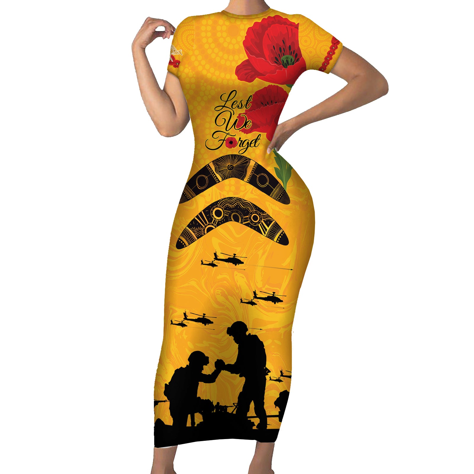 Australia Matildas Soccer ANZAC Custom Family Matching Short Sleeve Bodycon Dress and Hawaiian Shirt Gallipoli Soldier With Aboriginal Dots Art