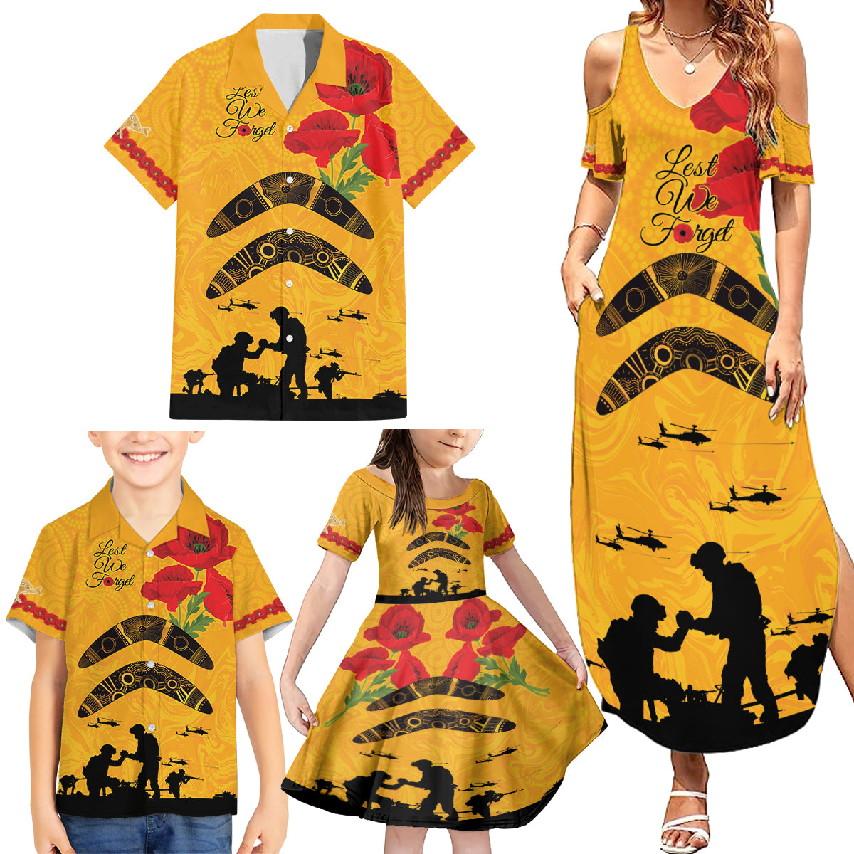 Australia Matildas Soccer ANZAC Custom Family Matching Summer Maxi Dress and Hawaiian Shirt Gallipoli Soldier With Aboriginal Dots Art