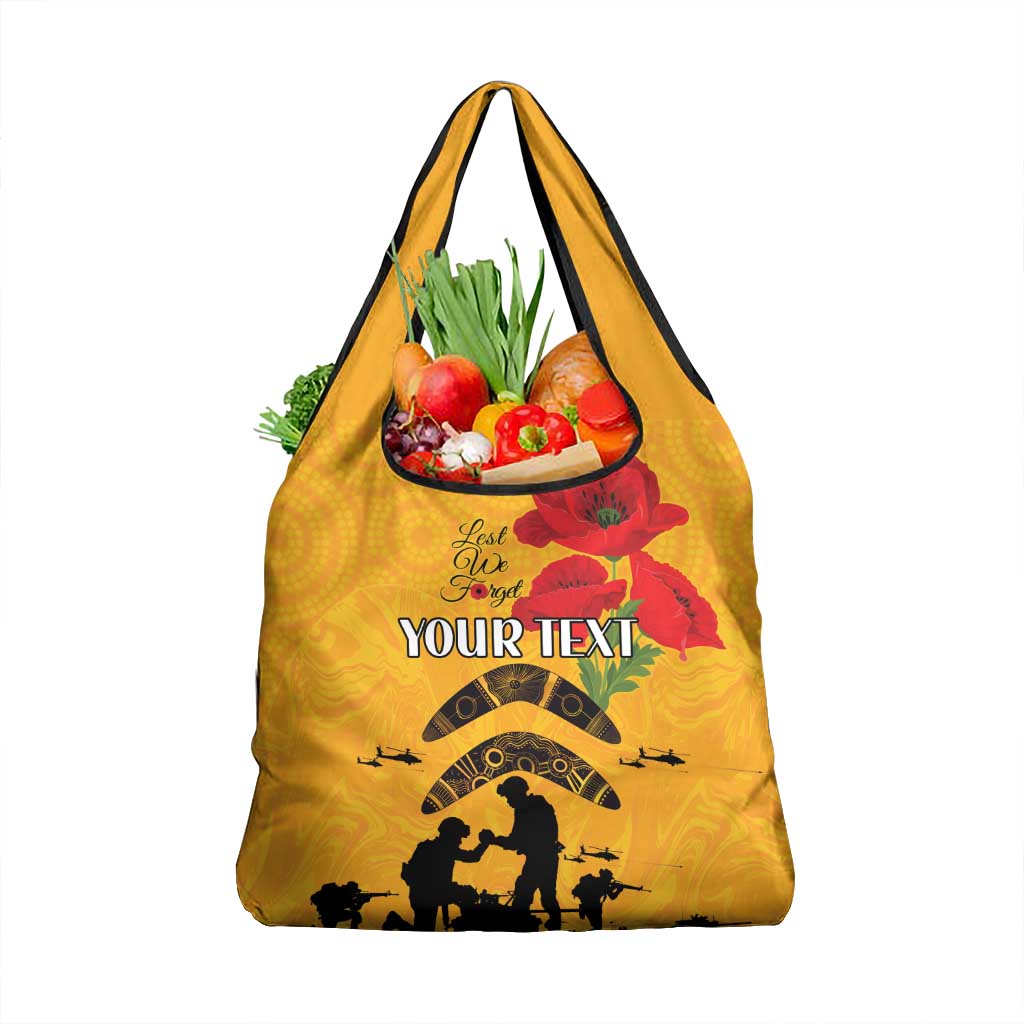 Australia Matildas Soccer ANZAC Custom Grocery Bag Gallipoli Soldier With Aboriginal Dots Art