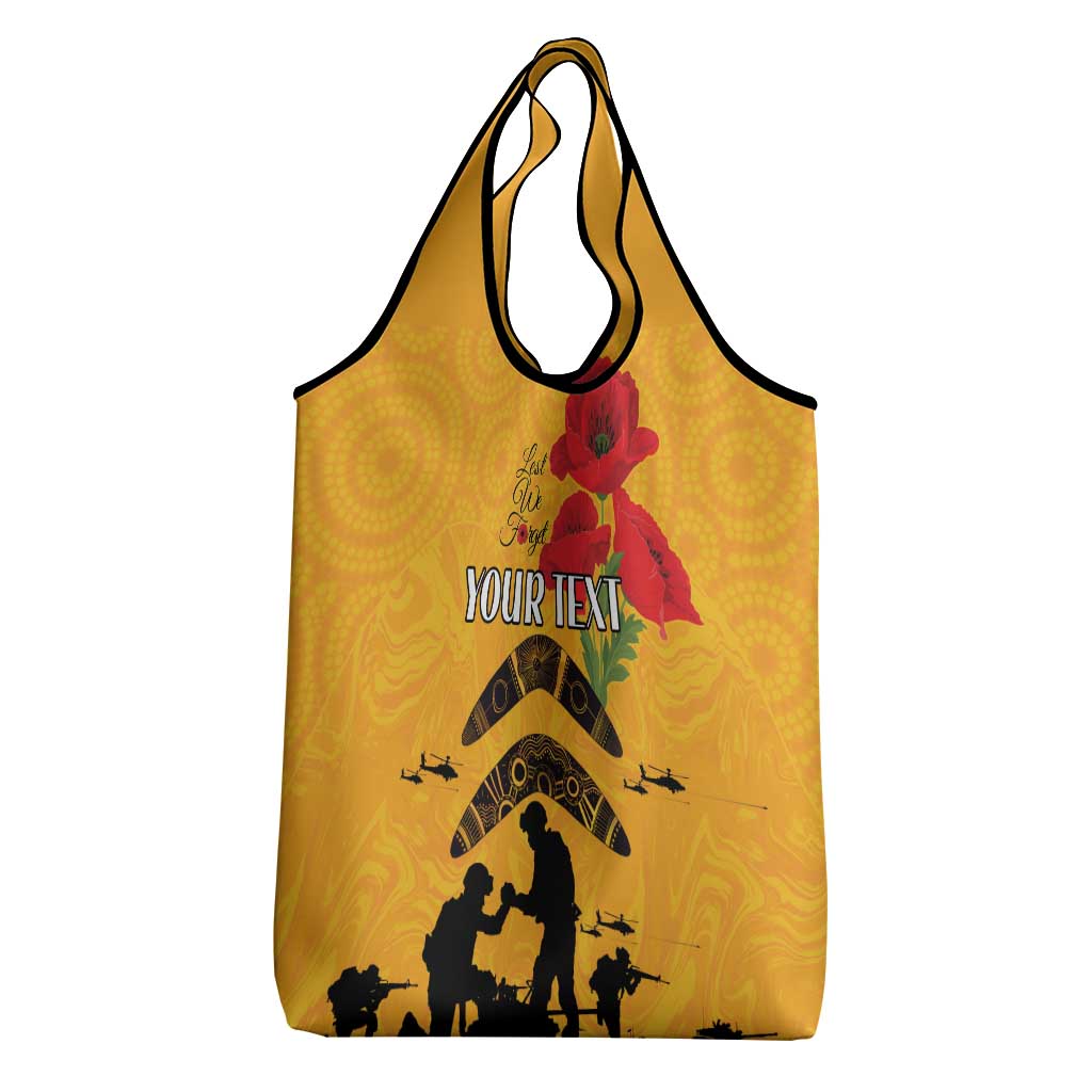 Australia Matildas Soccer ANZAC Custom Grocery Bag Gallipoli Soldier With Aboriginal Dots Art