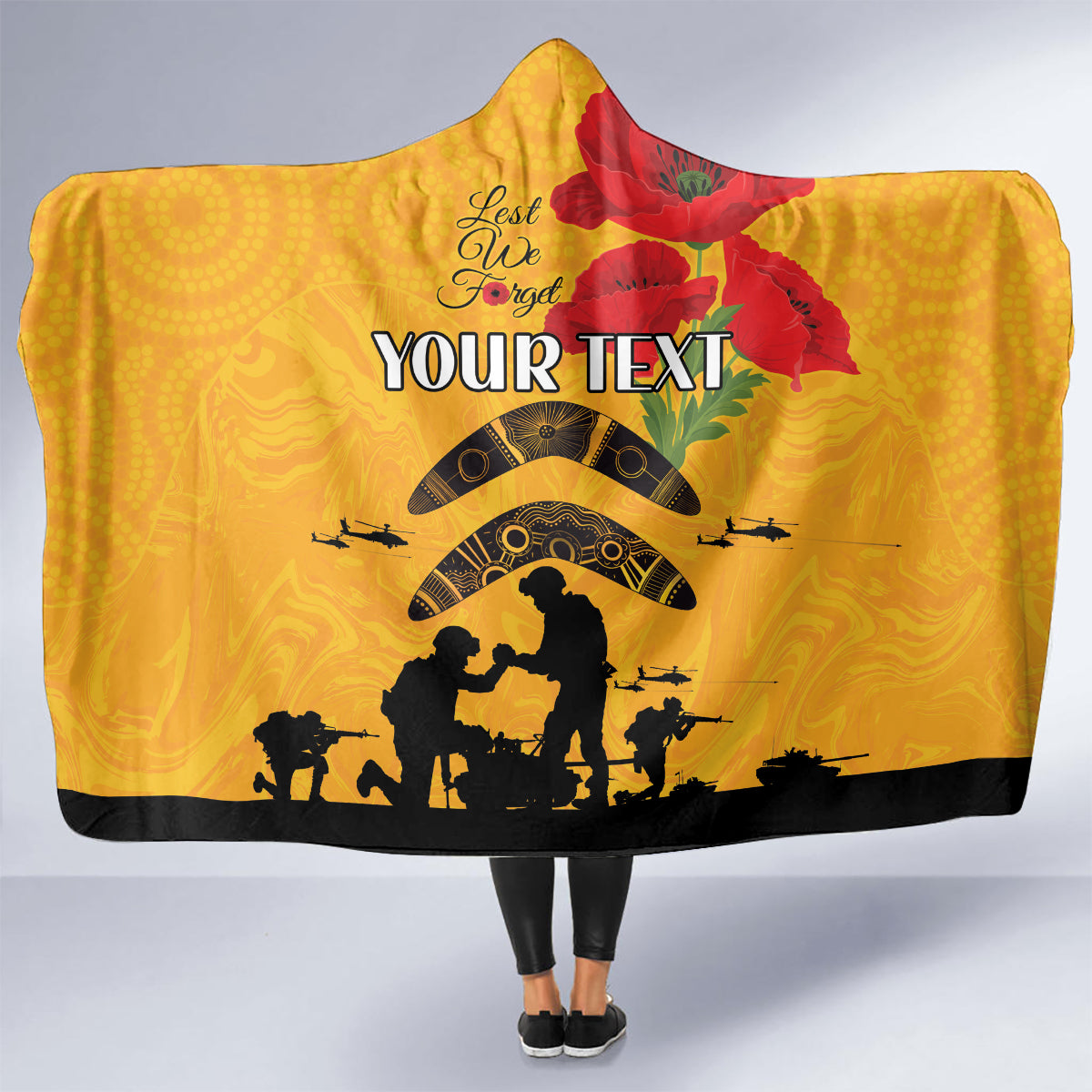 Australia Matildas Soccer ANZAC Custom Hooded Blanket Gallipoli Soldier With Aboriginal Dots Art