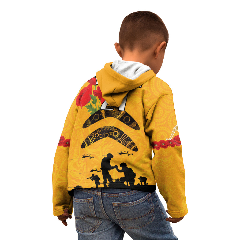 Australia Matildas Soccer ANZAC Custom Kid Hoodie Gallipoli Soldier With Aboriginal Dots Art - Vibe Hoodie Shop