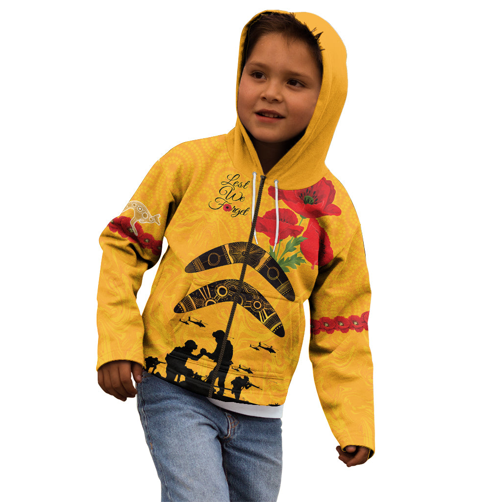 Australia Matildas Soccer ANZAC Custom Kid Hoodie Gallipoli Soldier With Aboriginal Dots Art - Vibe Hoodie Shop