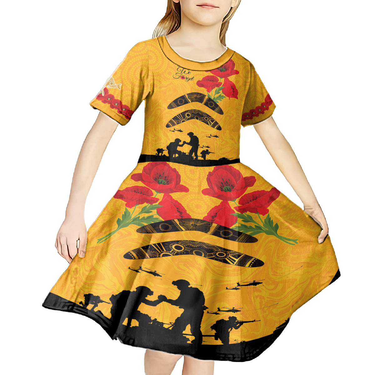 Australia Matildas Soccer ANZAC Custom Kid Short Sleeve Dress Gallipoli Soldier With Aboriginal Dots Art - Vibe Hoodie Shop