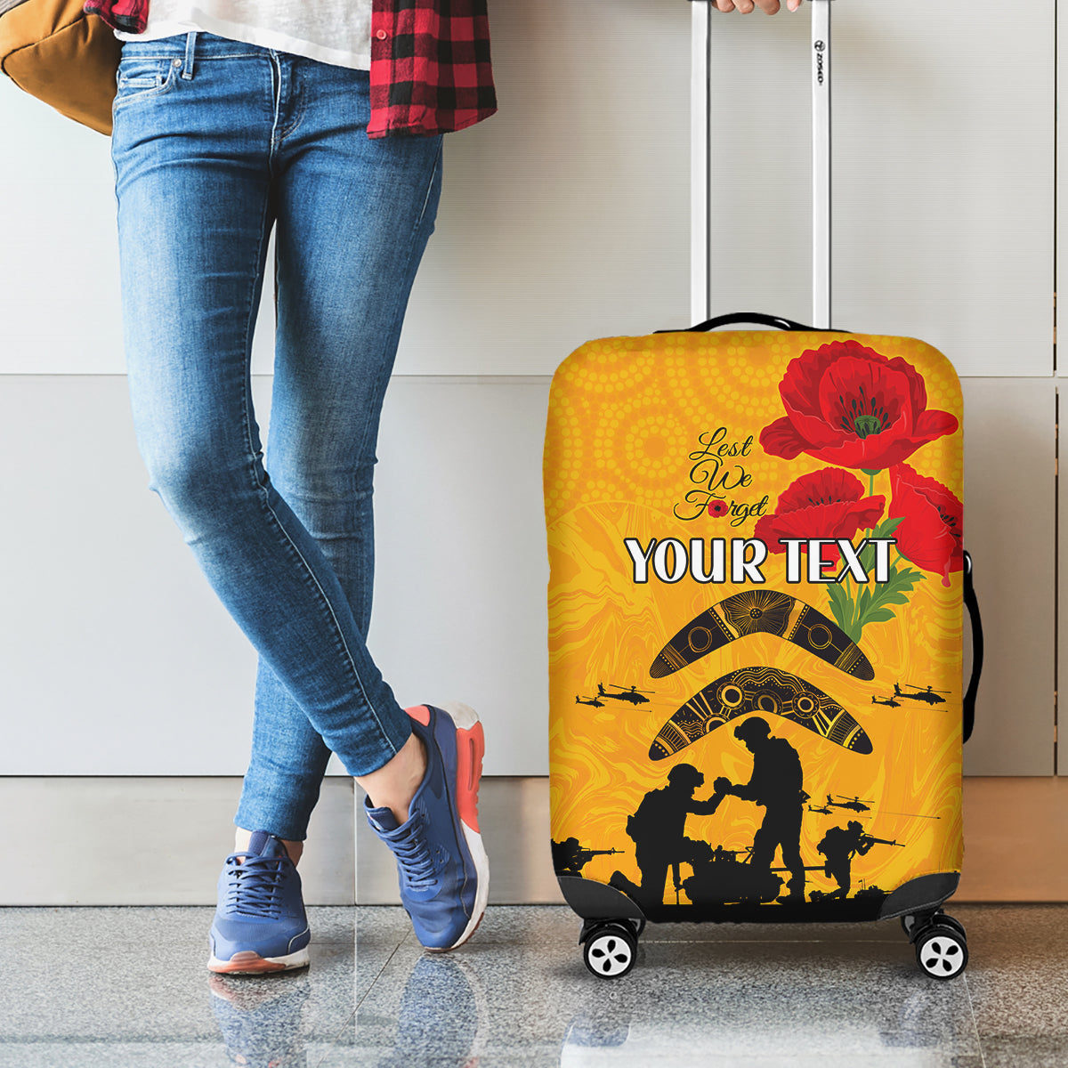 Australia Matildas Soccer ANZAC Custom Luggage Cover Gallipoli Soldier With Aboriginal Dots Art - Vibe Hoodie Shop