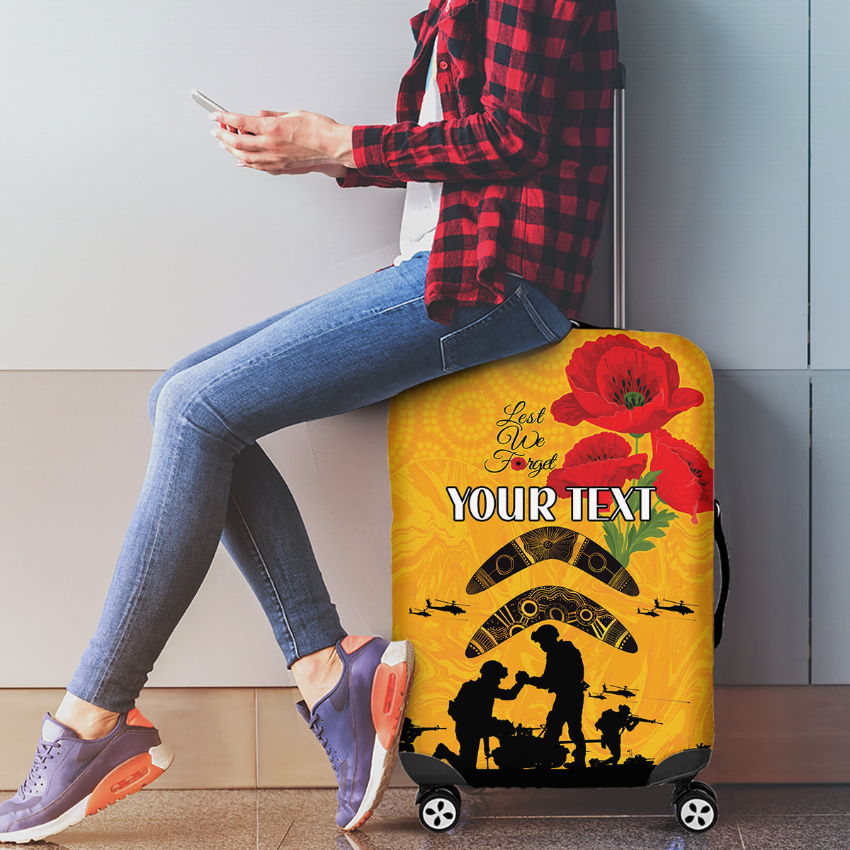 Australia Matildas Soccer ANZAC Custom Luggage Cover Gallipoli Soldier With Aboriginal Dots Art - Vibe Hoodie Shop
