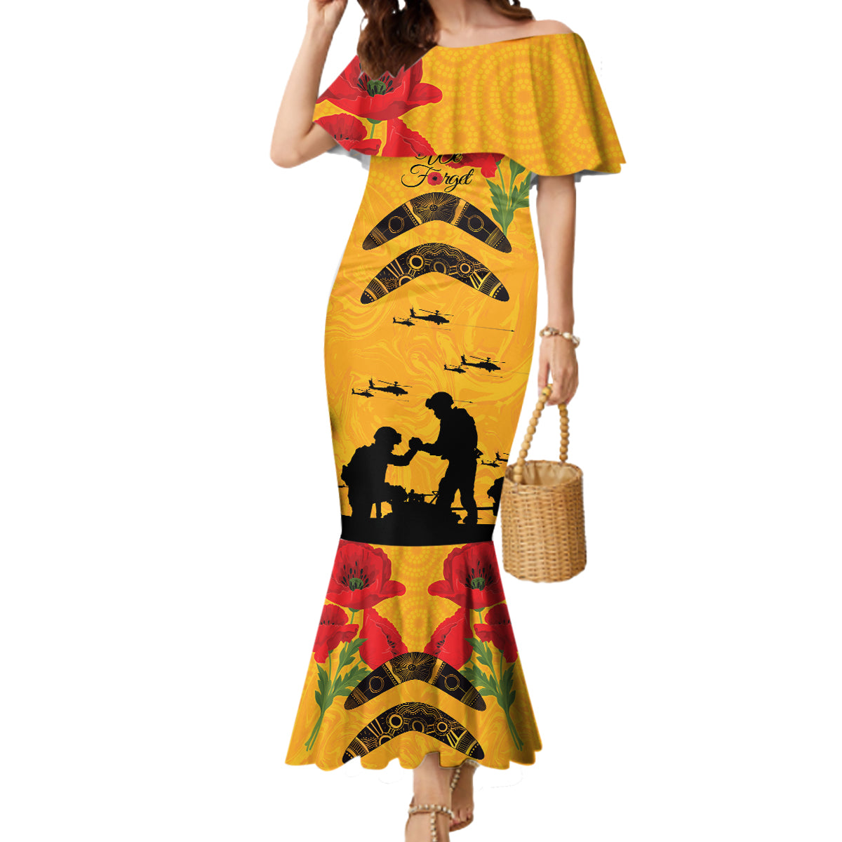 Australia Matildas Soccer ANZAC Custom Mermaid Dress Gallipoli Soldier With Aboriginal Dots Art