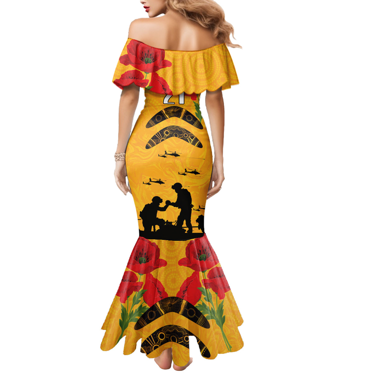 Australia Matildas Soccer ANZAC Custom Mermaid Dress Gallipoli Soldier With Aboriginal Dots Art