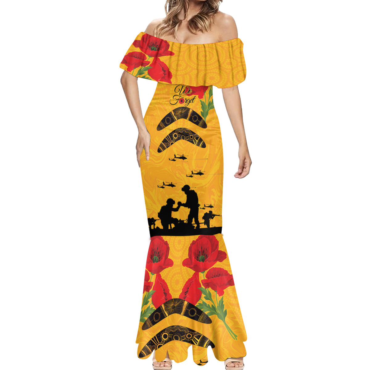 Australia Matildas Soccer ANZAC Custom Mermaid Dress Gallipoli Soldier With Aboriginal Dots Art