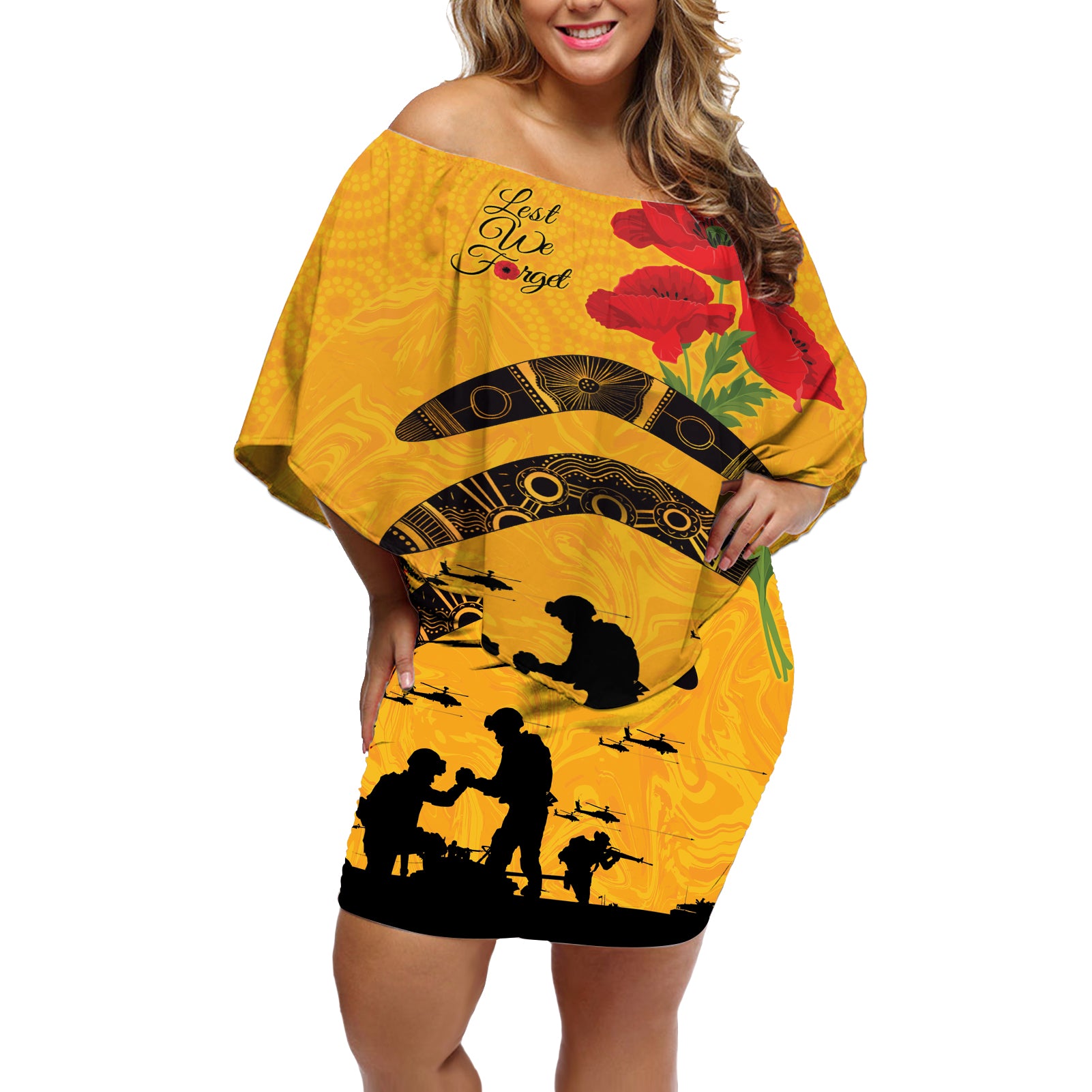Australia Matildas Soccer ANZAC Custom Off Shoulder Short Dress Gallipoli Soldier With Aboriginal Dots Art