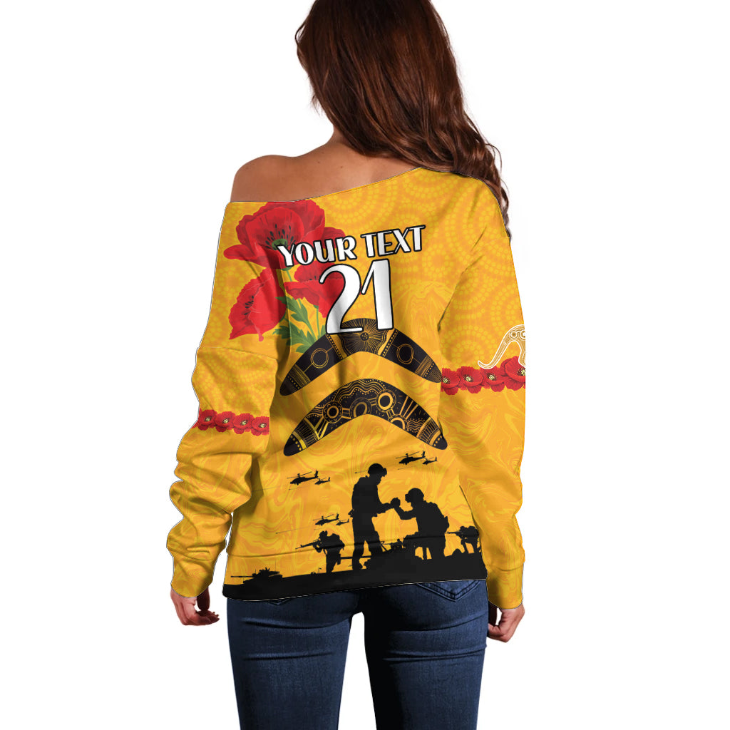 Australia Matildas Soccer ANZAC Custom Off Shoulder Sweater Gallipoli Soldier With Aboriginal Dots Art - Vibe Hoodie Shop