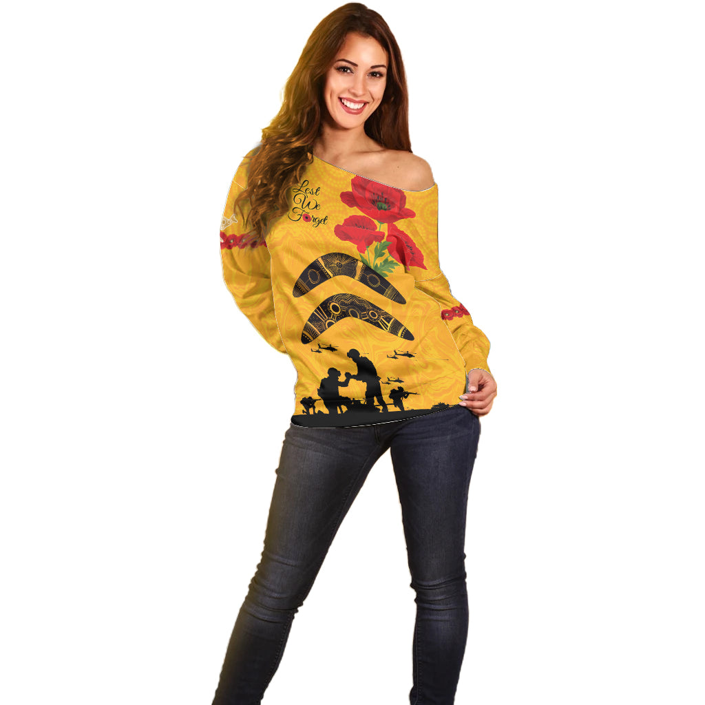 Australia Matildas Soccer ANZAC Custom Off Shoulder Sweater Gallipoli Soldier With Aboriginal Dots Art - Vibe Hoodie Shop