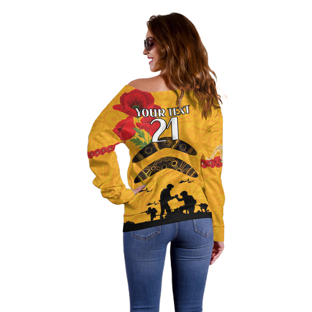 Australia Matildas Soccer ANZAC Custom Off Shoulder Sweater Gallipoli Soldier With Aboriginal Dots Art - Vibe Hoodie Shop