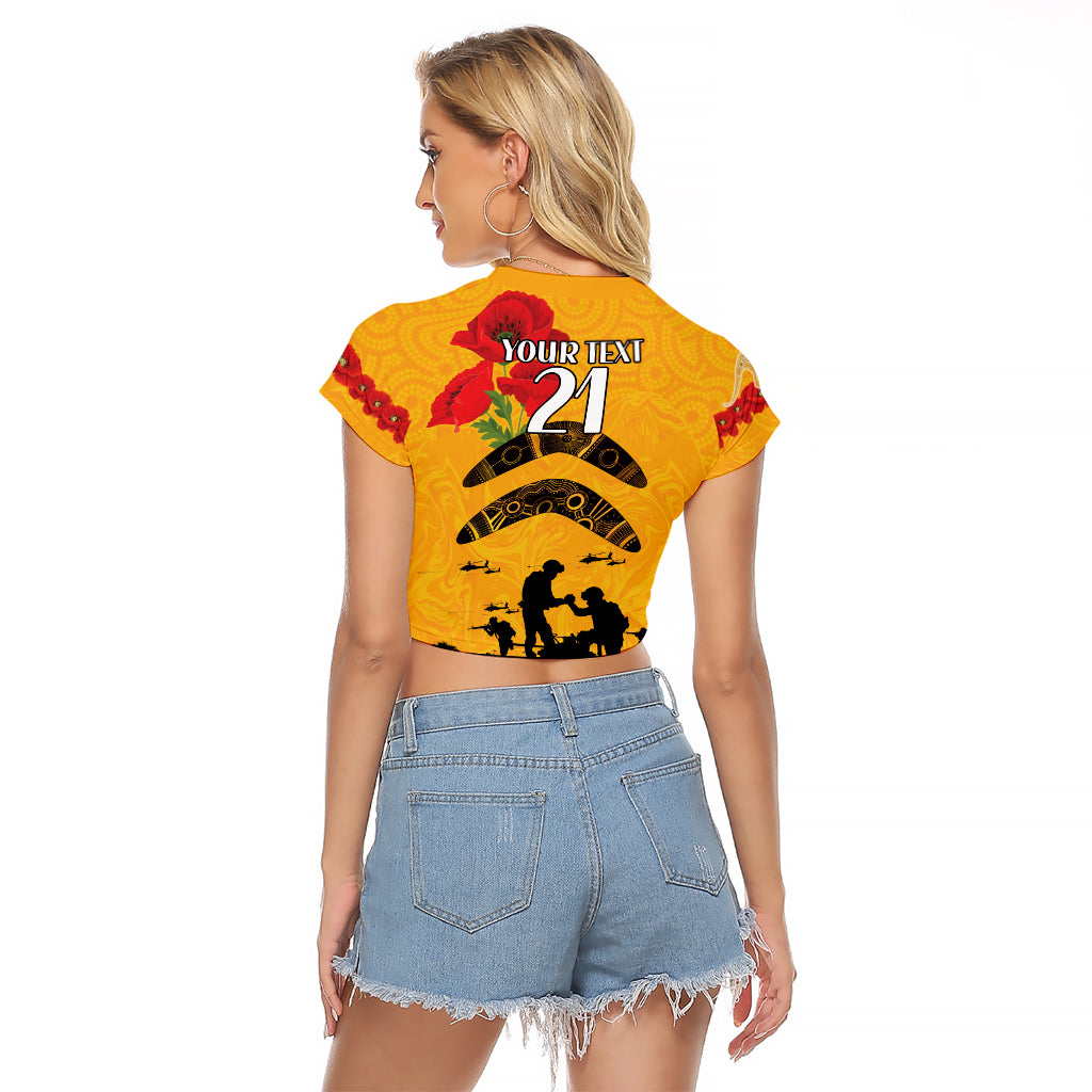 Australia Matildas Soccer ANZAC Custom Raglan Cropped T Shirt Gallipoli Soldier With Aboriginal Dots Art - Vibe Hoodie Shop