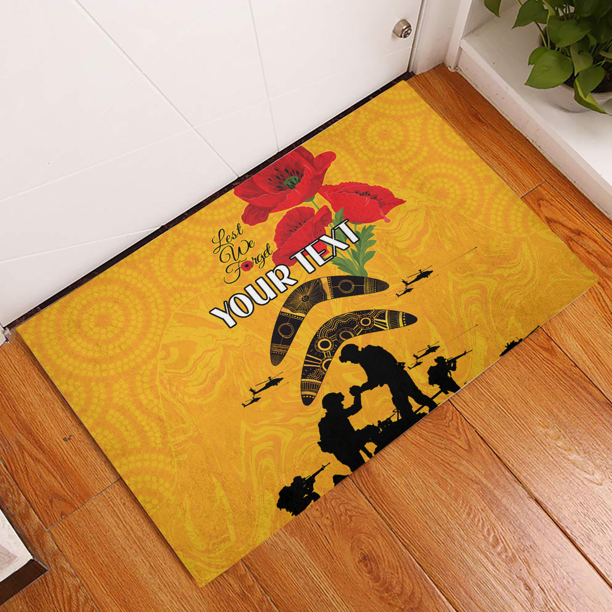 Australia Matildas Soccer ANZAC Custom Rubber Doormat Gallipoli Soldier With Aboriginal Dots Art